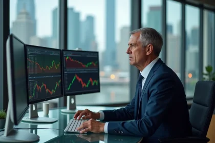 Analyste financier en costume dans un bureau moderne