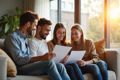 Famille assise sur un canapé moderne pour assurance