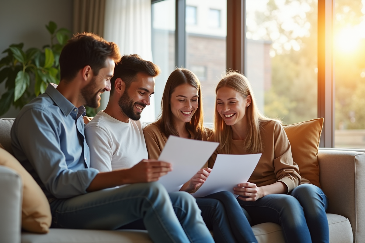 Famille assise sur un canapé moderne pour assurance