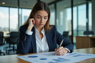 Femme d'affaires en réunion dans un bureau moderne