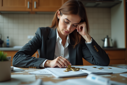 Femme d'âge moyen examinant des pièces et factures