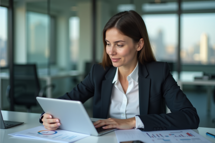 Femme professionnelle en réunion stratégie au bureau