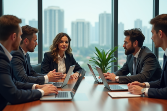 Groupe de professionnels en réunion d'affaires modernes