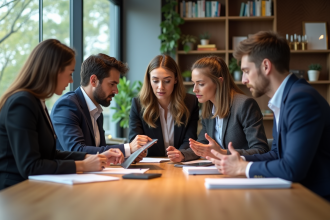 Groupe de professionnels en stratégie dans un bureau moderne