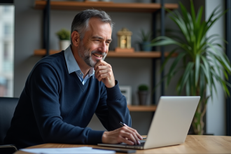 Homme d'affaires regardant des graphiques Bitcoin sur son ordinateur