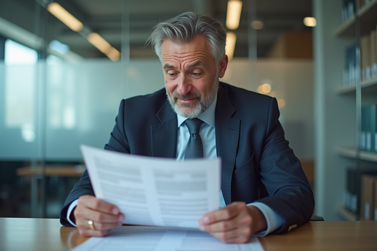 Homme d affaires examinant des documents au bureau