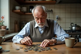 Homme français examine des monnaies anciennes et modernes