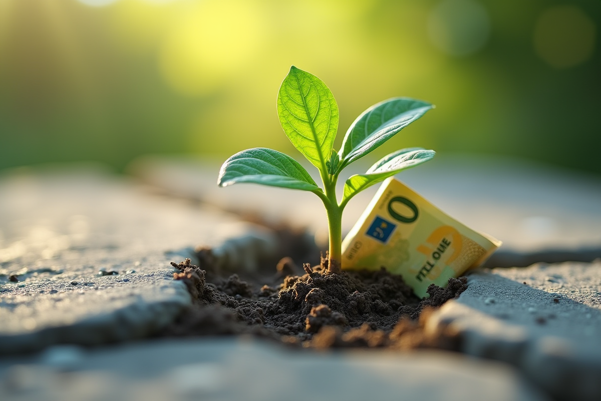 Jeune plante verte poussant avec des billets d euro et dollar dans ses racines