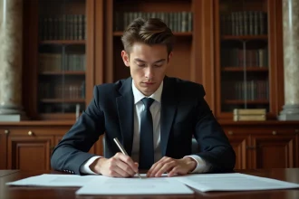 Jeune homme politique en réunion dans un bureau prestigieux