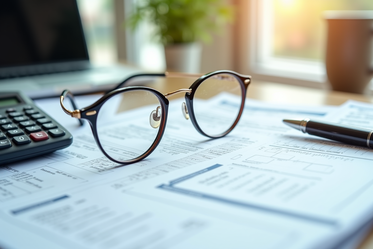 Lunettes élégantes posées sur un formulaire fiscal détaillé