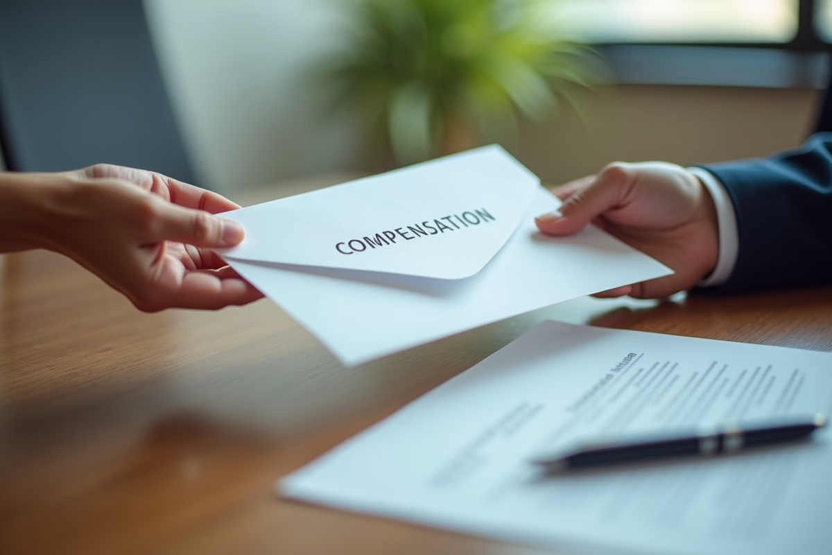 Mains échangeant une enveloppe avec un accord de compensation