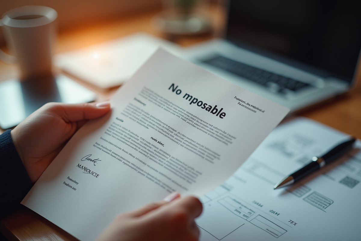 Mains tenant une lettre fiscale française avec Non Imposable