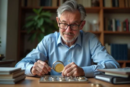 Numismate examine une pi&egrave;ce de 2 euros JO 2026