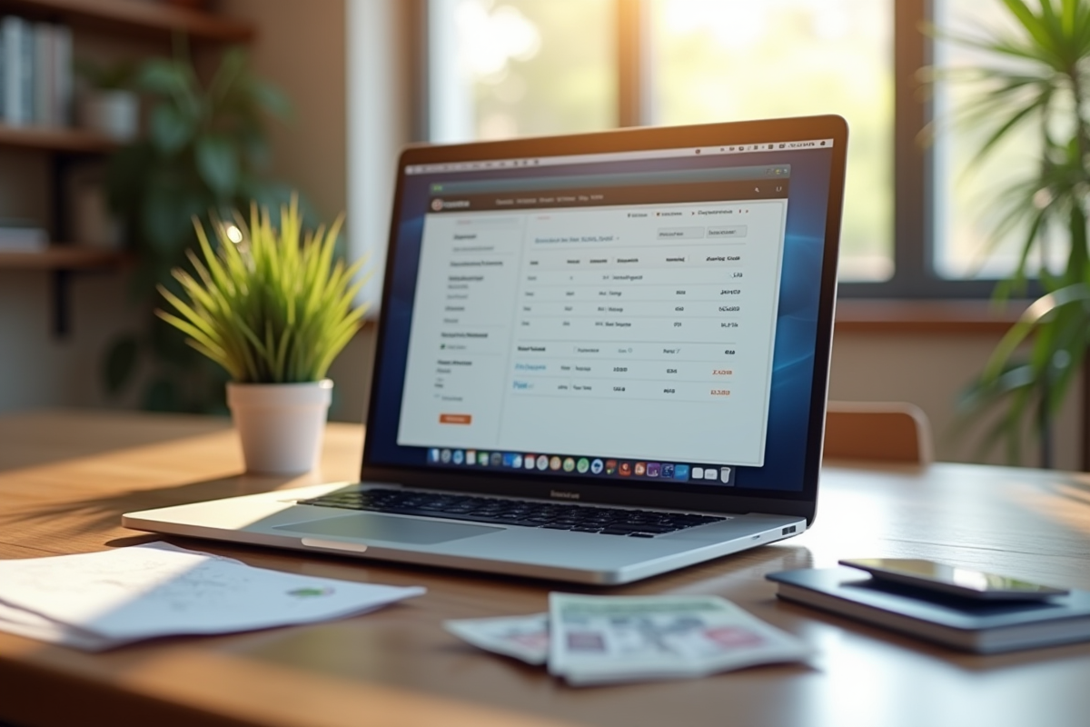 Ordinateur portable avec interface bancaire et argent liquide