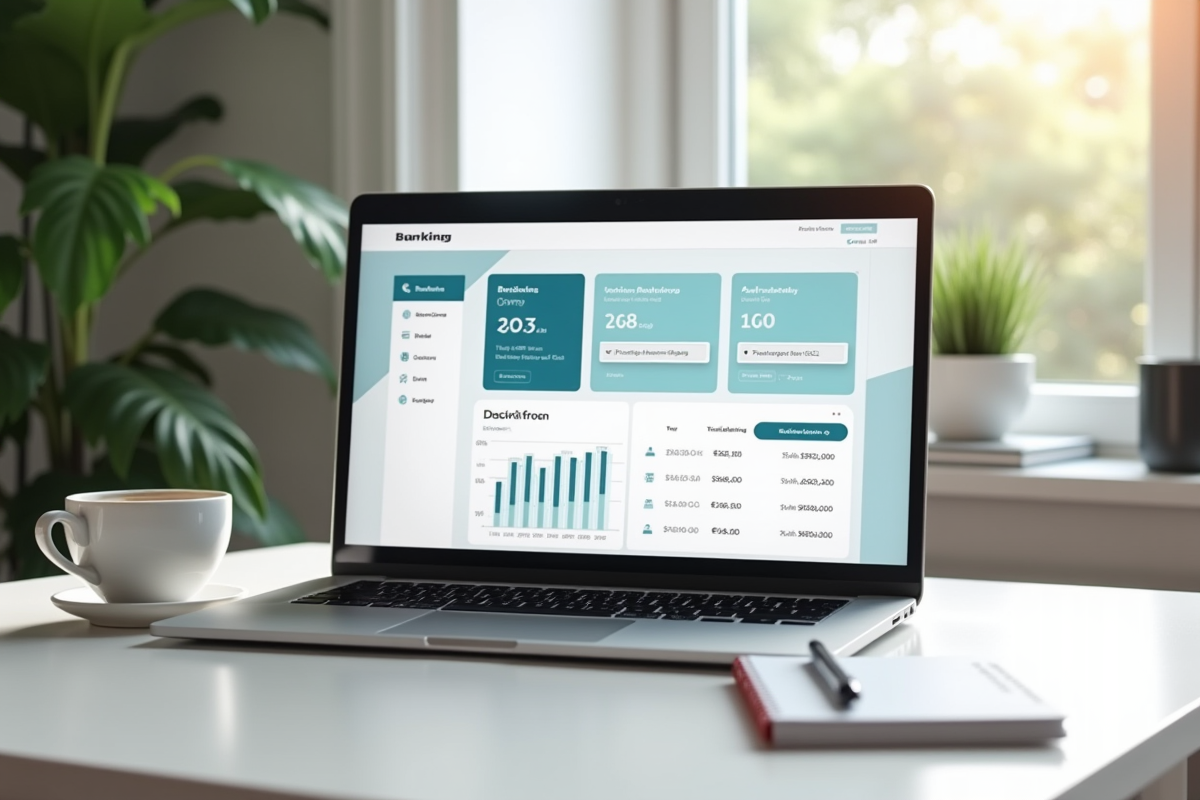 Ordinateur portable avec tableau de bord bancaire en ligne