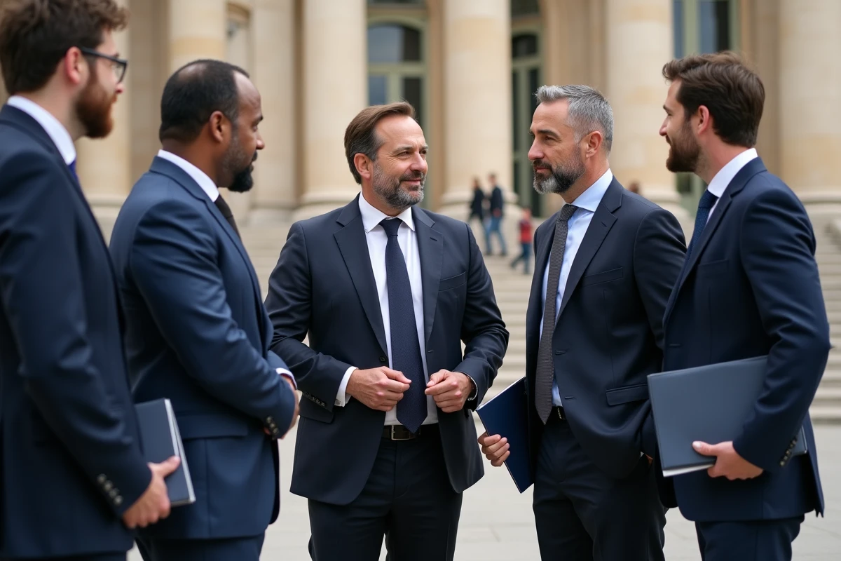 Parlementaires français discutant sur les marches de l