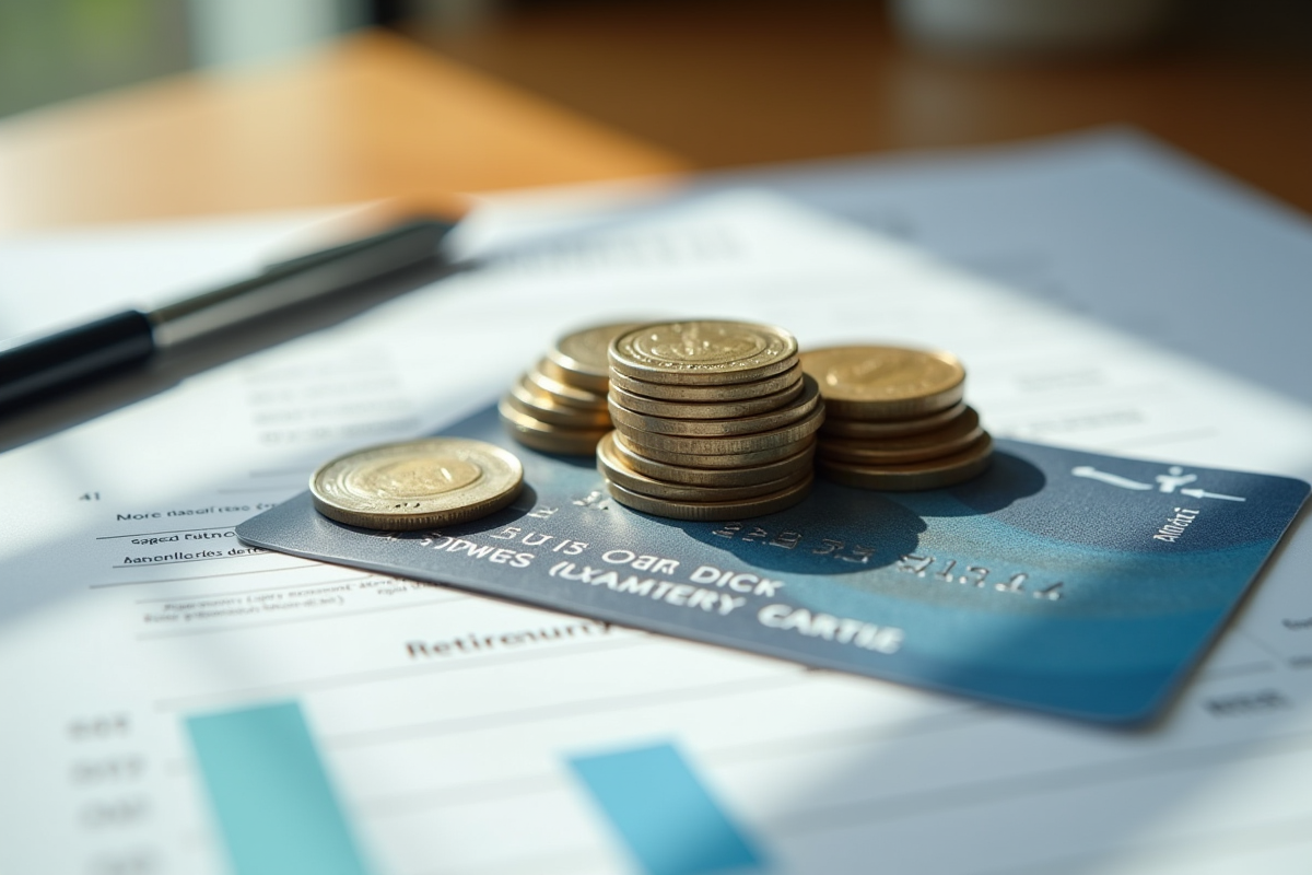 Pièces de monnaie et carte de sécurité sociale sur formulaire