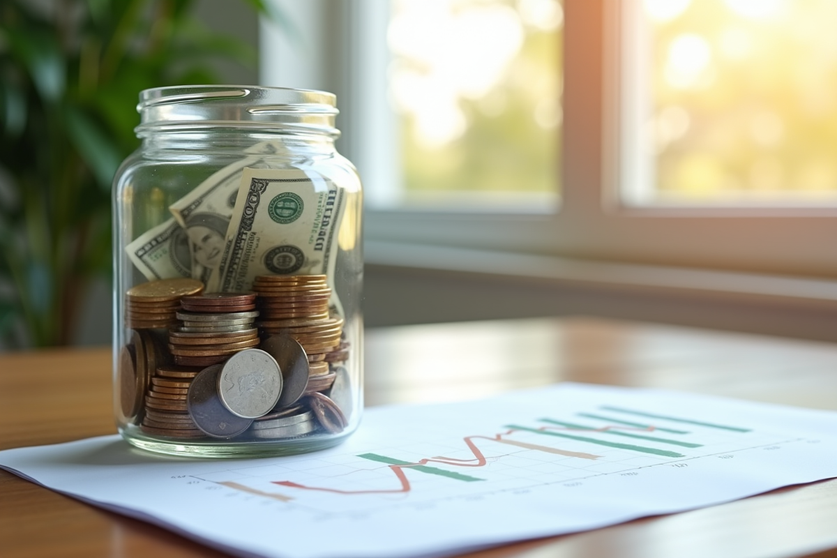 Portefeuille rempli de pièces et billets à côté d
