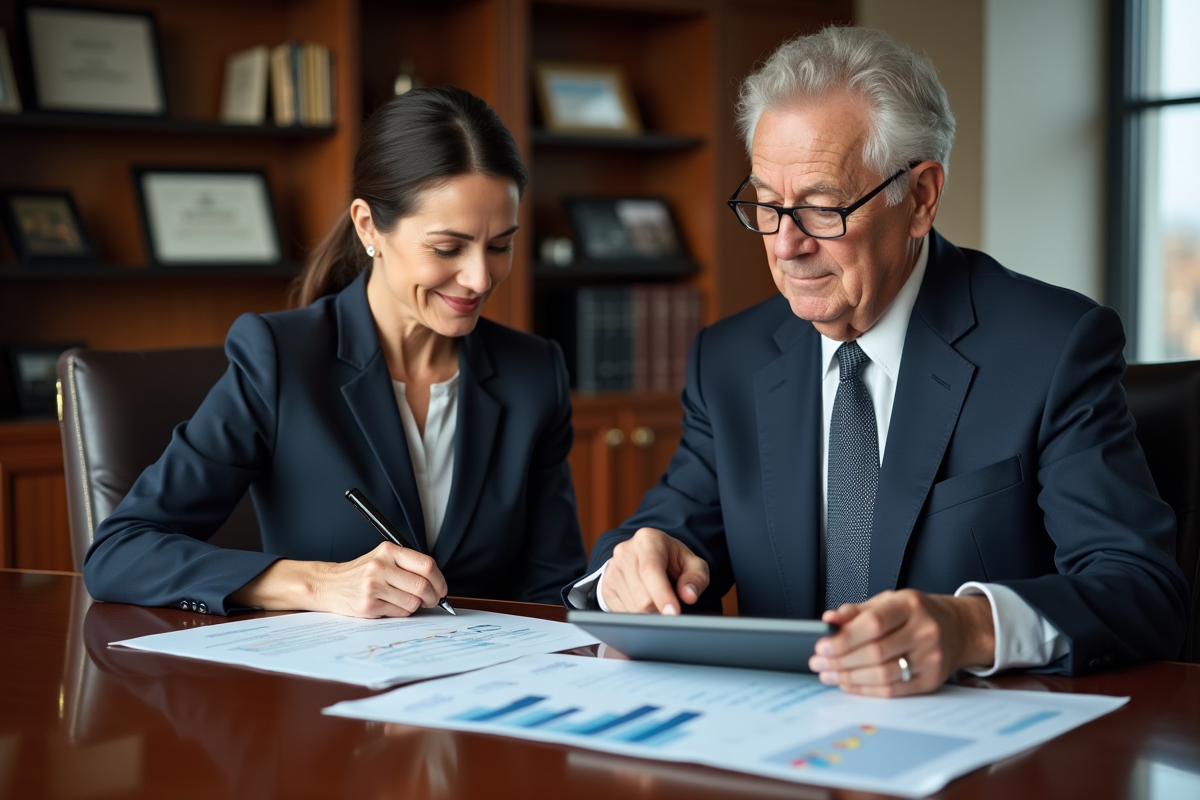Femme et homme d affaires examinant des documents financiers
