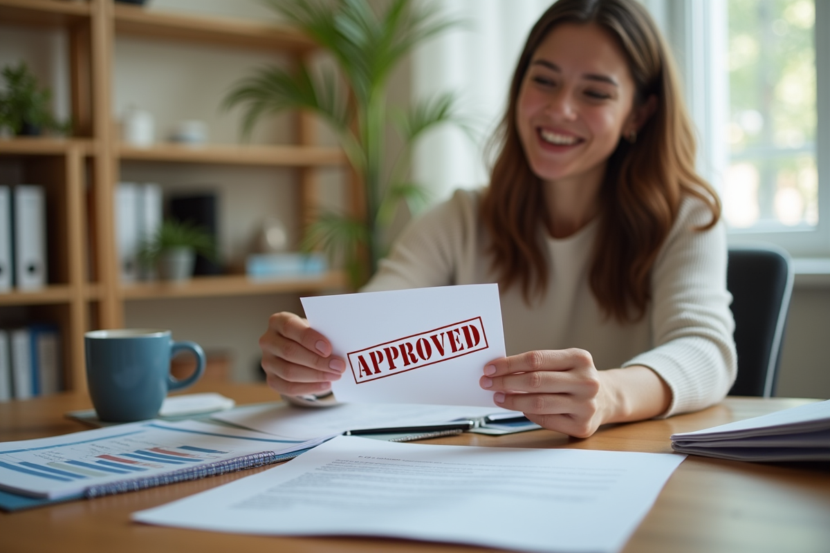 Personne souriante recevant une lettre d approbation de pret